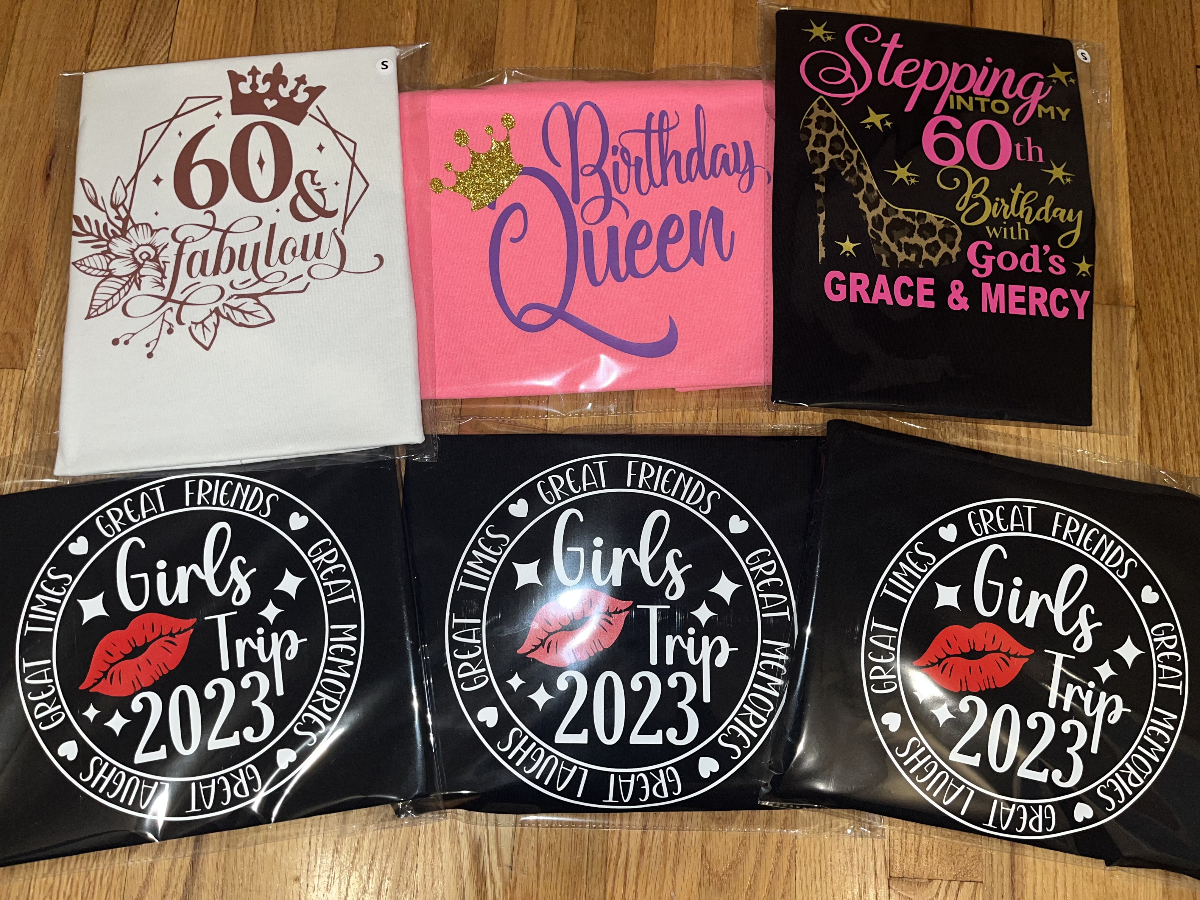 Collection of custom birthday party and girls trip tshirts