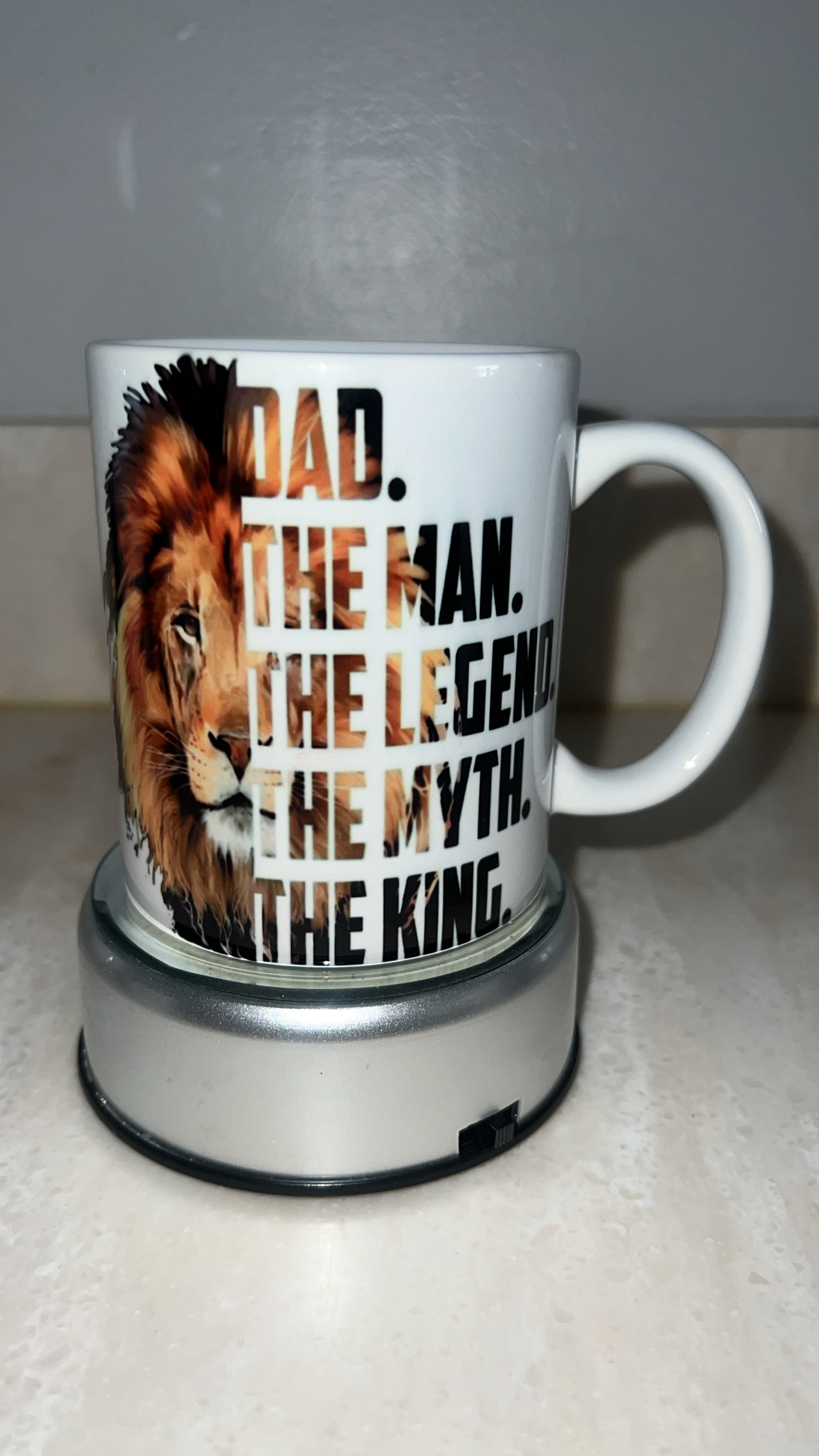 Custom printed dad appreciation mug with lion design